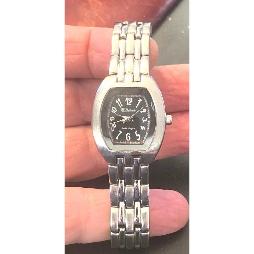 Women's Dufonte Lucien Picard Watch, Silver Tone Case and Band, Black Face